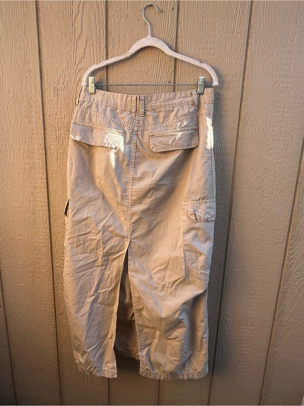 Zara Maxi Skirt M  Beige Ripstop Cargo Utility Baggy Y2K Gorpcore - Picture 5 of 7